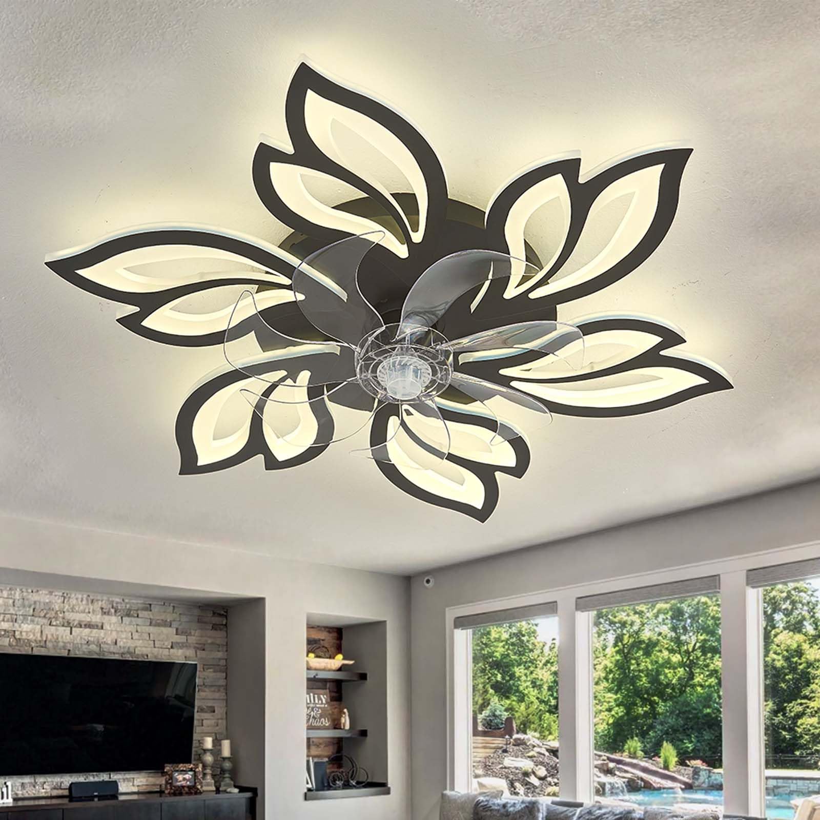 Caufloce Ceiling Fans with Lights Dimmable, Smart LED Flower Reversible Fan Light Ceiling Remote Control Silent Modern DC Light with Fan Indoor Lounge 7 Blades for Living Room, Bedroom-Black — image 1