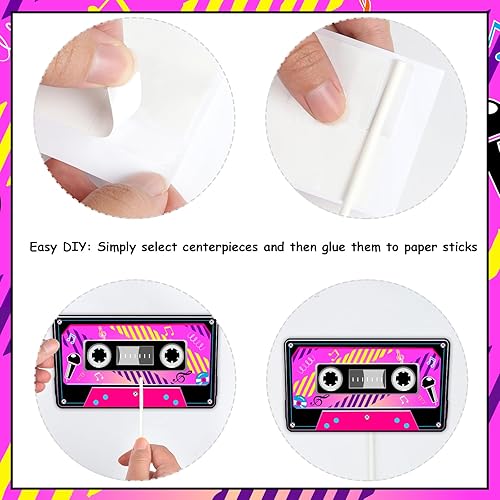 Miniatura 4 de Jollyboom Cinta de cassette para decoración de fiesta, 24 piezas de decoración de fiesta de los años 80 y 90, radio, boombox, centro de mesa de