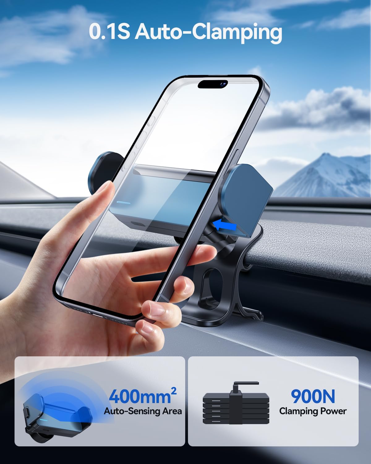Support Téléphone pour Tesla Model Y 2025-2026 et Model 3 2024-2026 AI Détection Automatique 360° Support Téléphone Électrique pour iPhone, Samsung et Plus (Non Compatible avec Performance)
