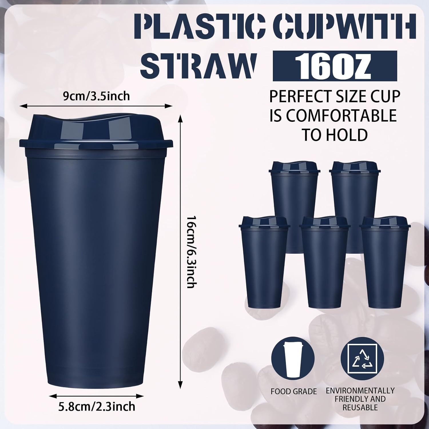 Domensi 15 Pack Reusable Coffee Cups with Lids 16 oz Disposable Travel Cups Bulk Plastic to Go Coffee Tumblers for DIY Hot Cold Drink Party Favors Coworker, Microwaveable (Dark Blue) - Image 2