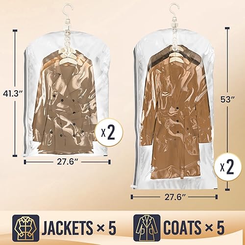 Miniatura 9 de TAILI Sellador al vacío colgante, bolsas ahorradoras de espacio para ropa, trajes y chaquetas, organizadores de armario, lados más anchos (3 largos,