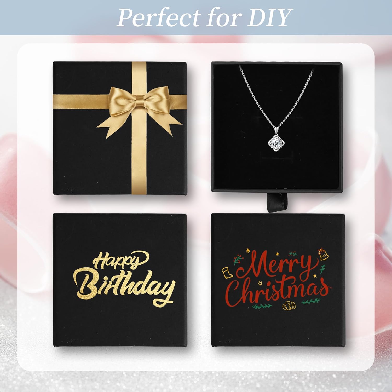 MATUFF Jewelry Gift Boxes, 10 Pack 3.5" × 3.5" x 1" Sponge Fill Cardboard Jewelry Box Bulk, Drawer Style Small Gift Boxes for Necklace Pendant Bracelet Ring Earring Display and Storage, Black - Image 5