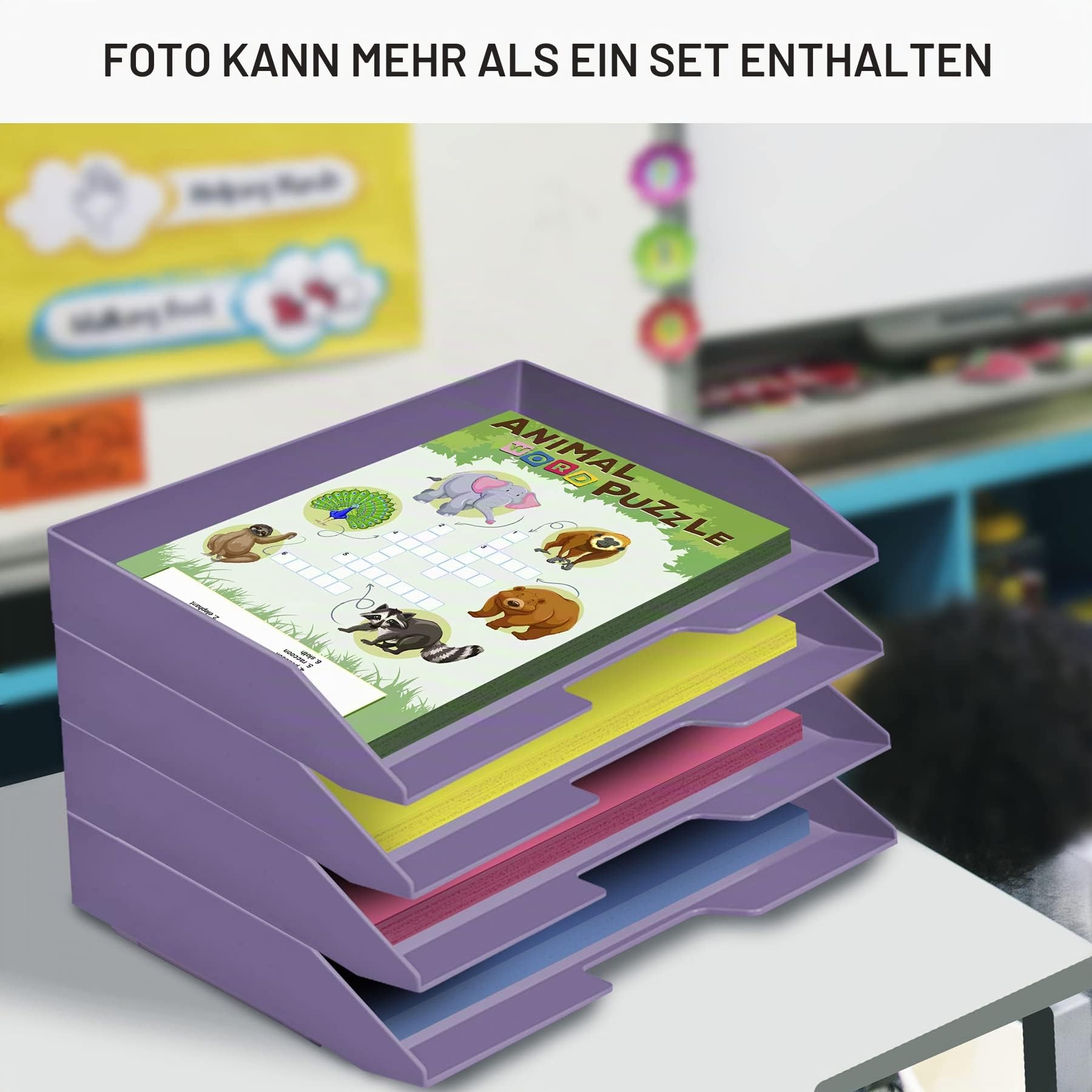 Acrimet Stapelbare Briefablage im Querformat, Büro-Organizer für Papier und Dokumente im A4-Format, Robuster Kunststoff (Farbe Violett) (1 Stück)