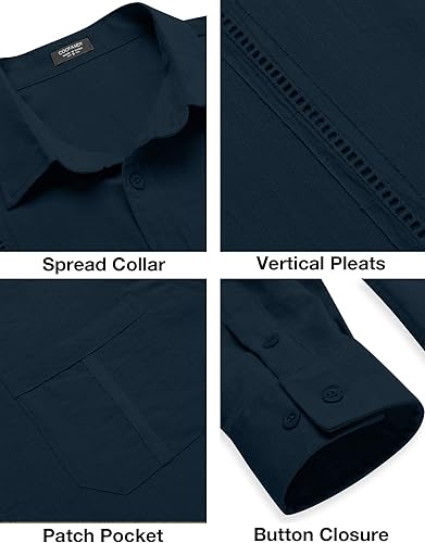 Miniatura 5 de COOFANDY Camisas de guayabera cubana de lino de manga larga con botones para hombre camisas de playa