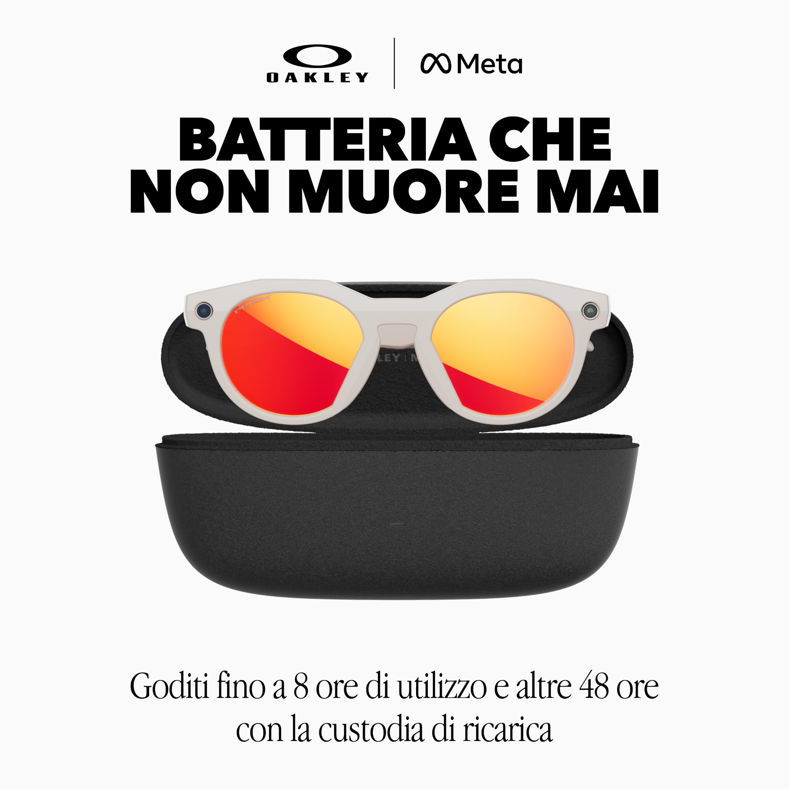 Oakley Meta HSTN Occhiali AI per Uomo, Donna — Occhiali Sport & Lifestyle — Fotocamera 12 MP, Video 60fps, Open-Ear Audio, Meta AI — Montatura Nera, Lenti Prizm Ruby