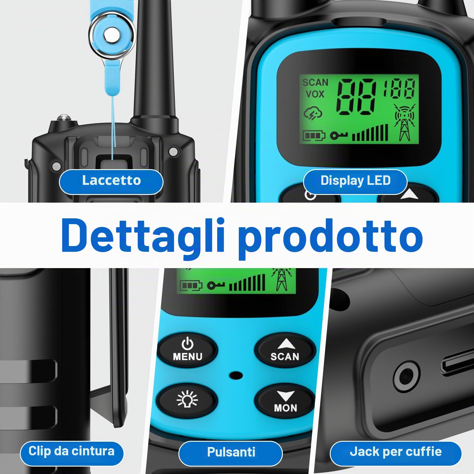 Walkie Talkie Bambini, Walkie Talkie Bambini Ricaricabili (4 Colori) | Lungo Raggio Radio a 22 Canali con VOX e Torcia, Wolky Toki a Lungo Raggio per Campeggio e Escursionismo