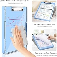 Vista 3 de SFLHHDM Portapapeles con almacenamiento, tableros de clip resistentes de 8.5 x 11 pulgadas con 2 fundas de almacenamiento, portapapeles de Azul