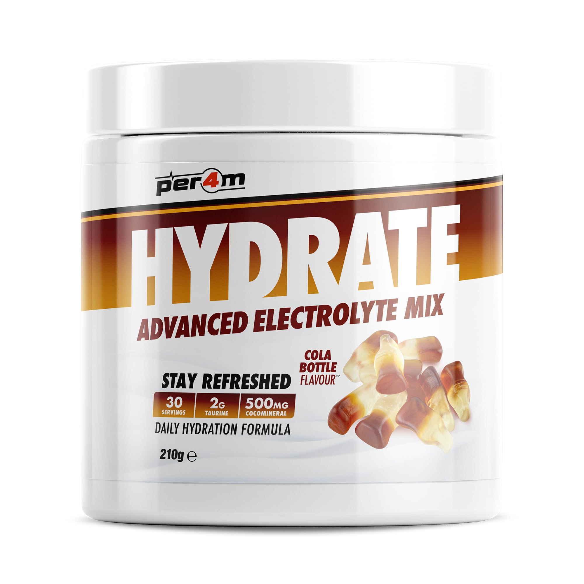 Per4m Hydrate Electrolyte Mix Powder | 500mg Cocomineral to Replenish Essential Electrolytes | Muscle Function, Cardiovascular Health, Neurological Support | 210g (Cola Bottle)