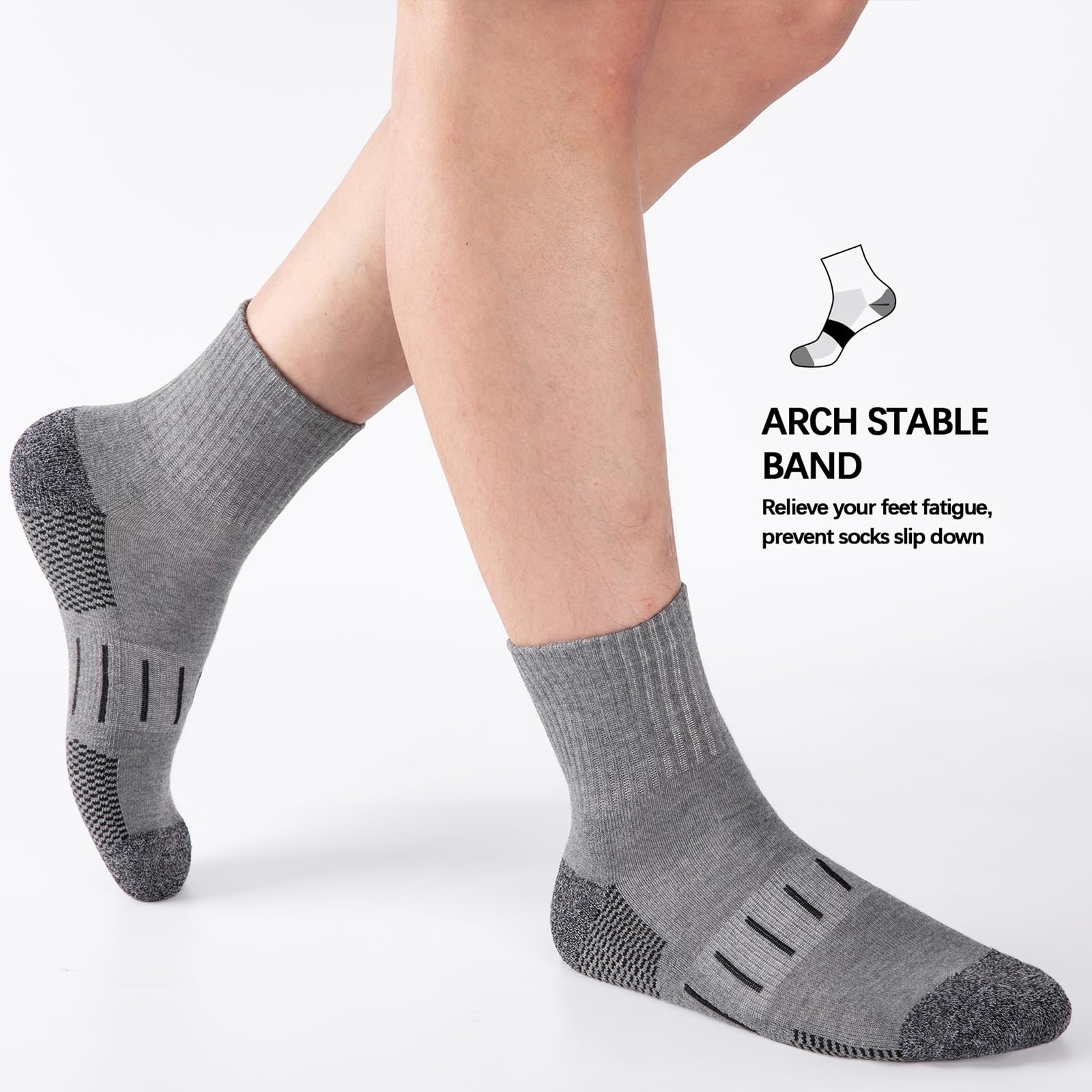 Heatuff Calcetines deportivos de tobillo para hombre, con cojín de un cuarto de amortiguación, absorben la humedad, para correr, deportes, trabajo (8 pares)