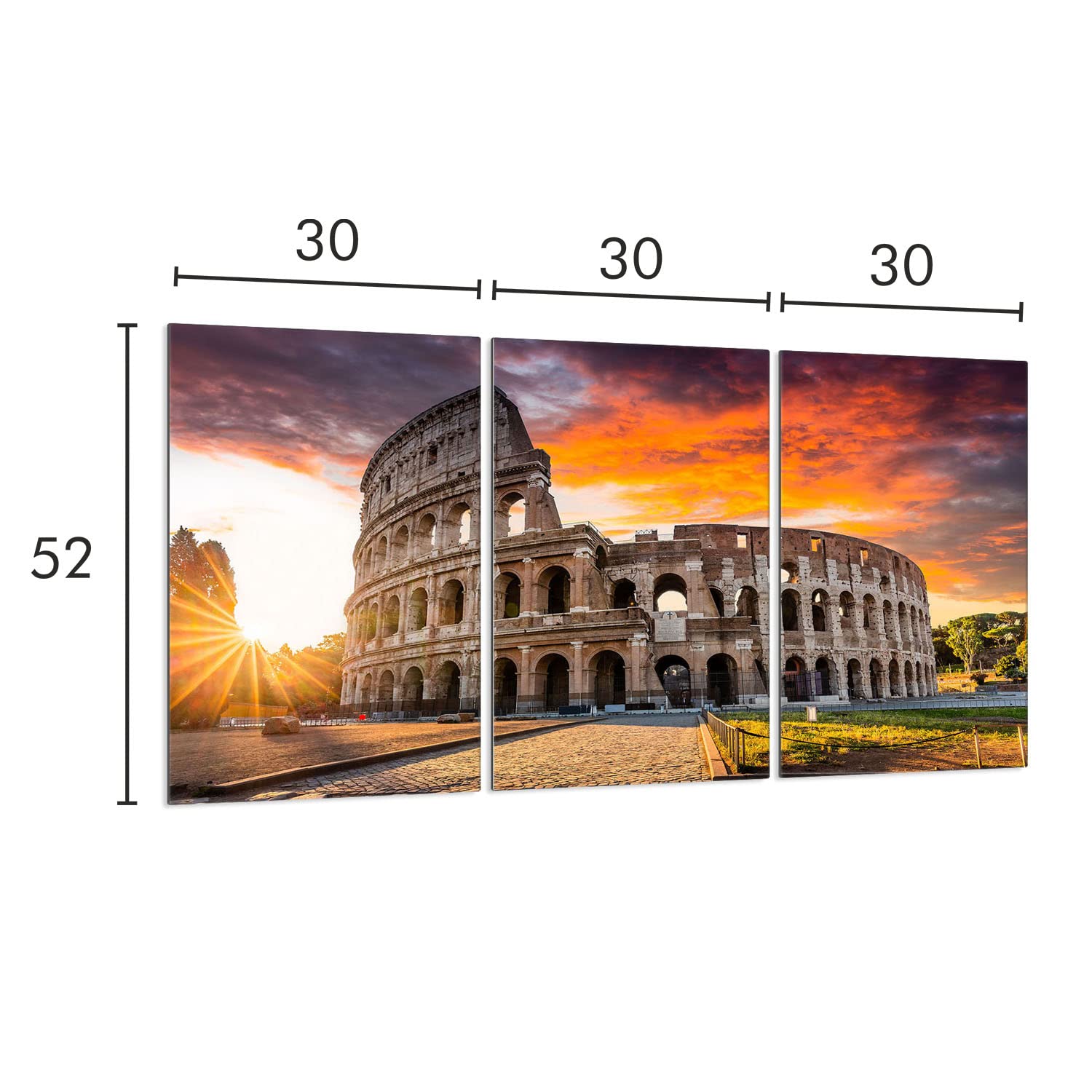 Piastre di copertura per piano cottura in ceranfeld 3 pezzi 30 x 52 cm | copertura per piano cottura cottura elettrico a induzione | paraschizzi | tagliere in vetro | Panorama del Colosseo