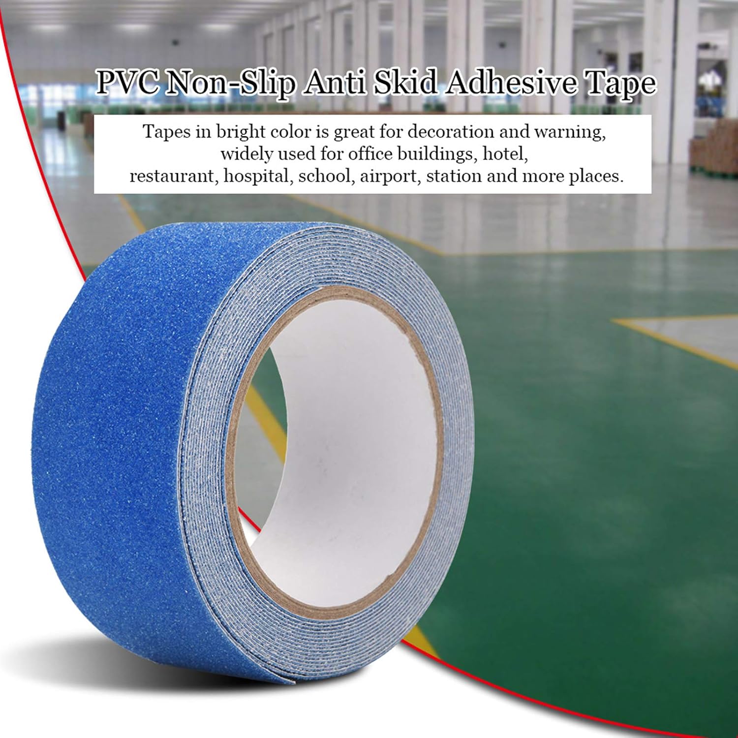 Garosa Non Slip Tape - 5M x 5cm PVC Anti Skid Adhesive for Stairs & Floors - Oil Safety Grip Tape for Bathroom Pool & Commercial Use (Blue)