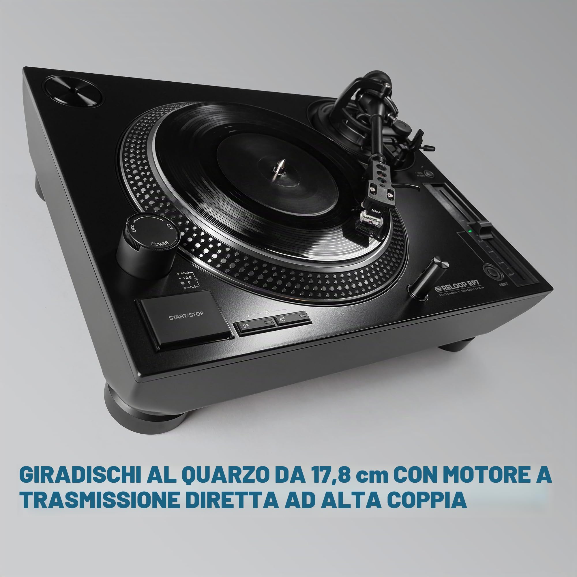 Reloop RP-7 - Giradischi Professionale per Vinili 7'', 3 Velocità, Pitch Regolabile, Braccio in Rame, Nero