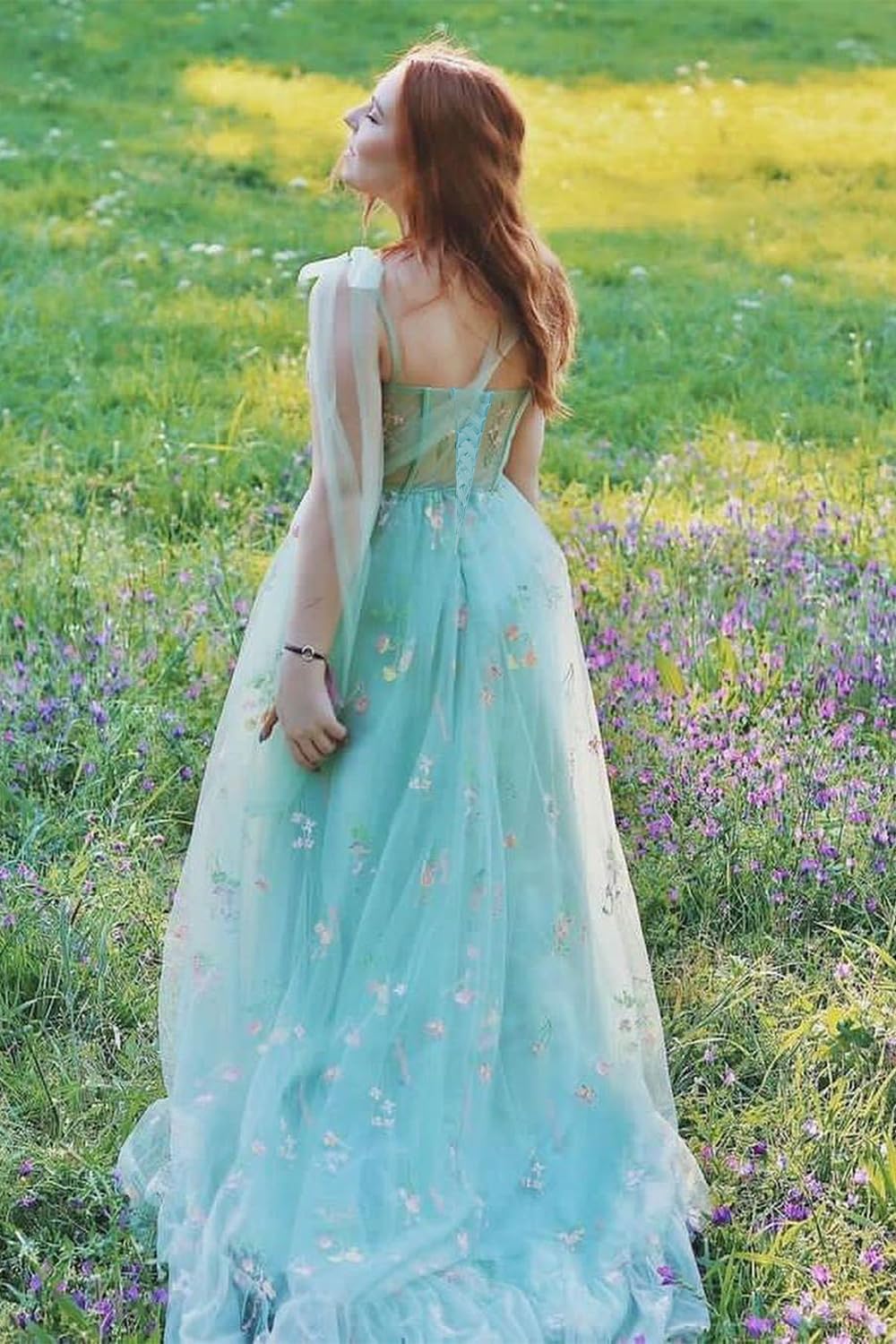Fivsole Long Flower Embroidery Tulle Prom Dress for Teens 2025 Formal Evening Party Floral Gowns
