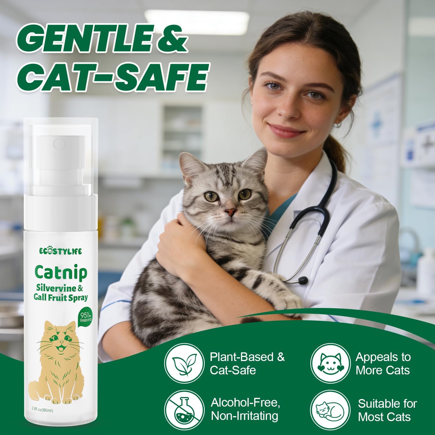 Upgraded Catnip Spray for Indoor Cats, 2.8 fl oz – Natural Formula with Silvervine & Gall Fruit, Encourages Play & Scratching, Ideal for Scratching Post, Suitable for Cats Less Responsive to Catnip