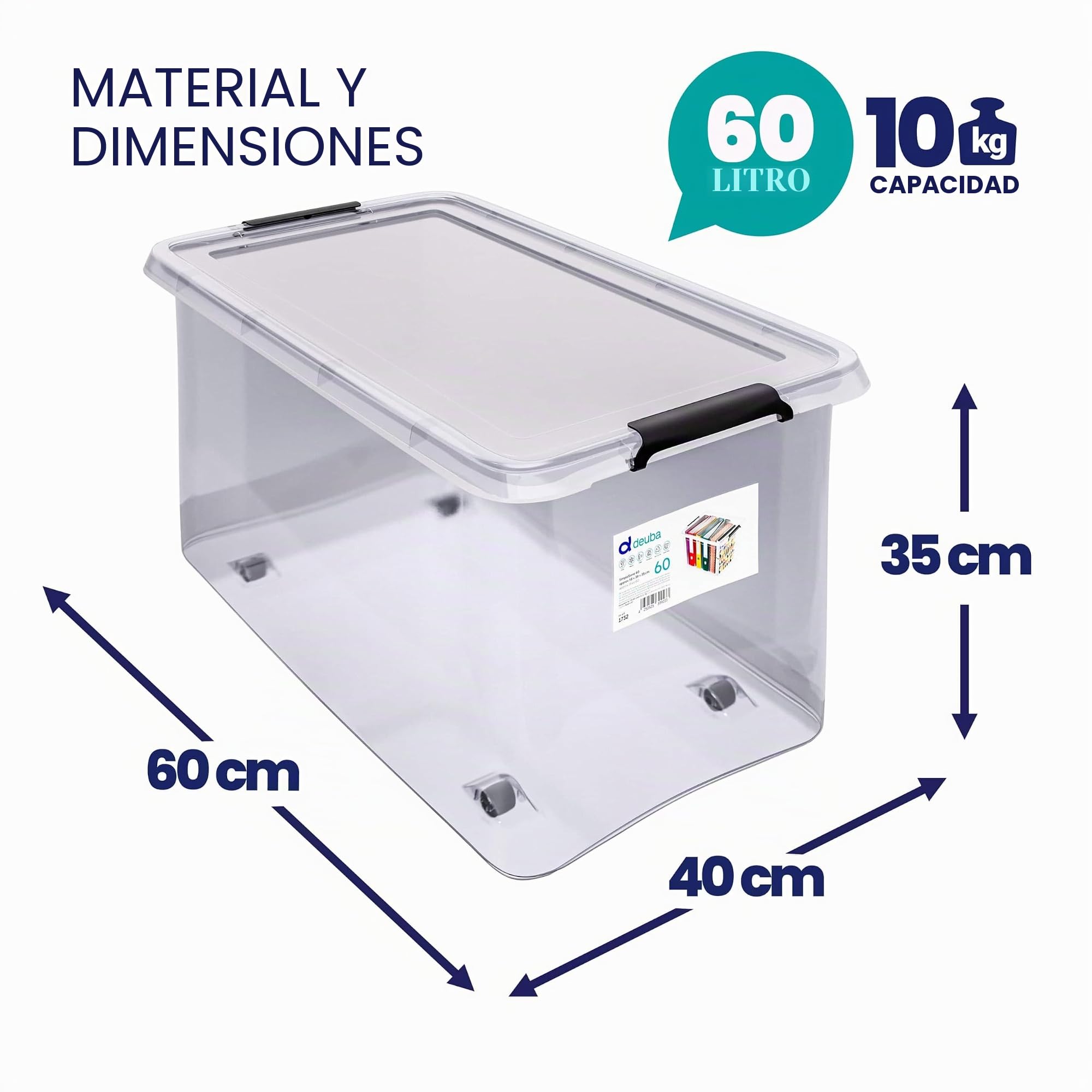 Deuba® 4X Cajas de Almacenamiento 30L Tapa Clips de Cierre Transparentes Almacenaje Juguetes Ruedas Apilable