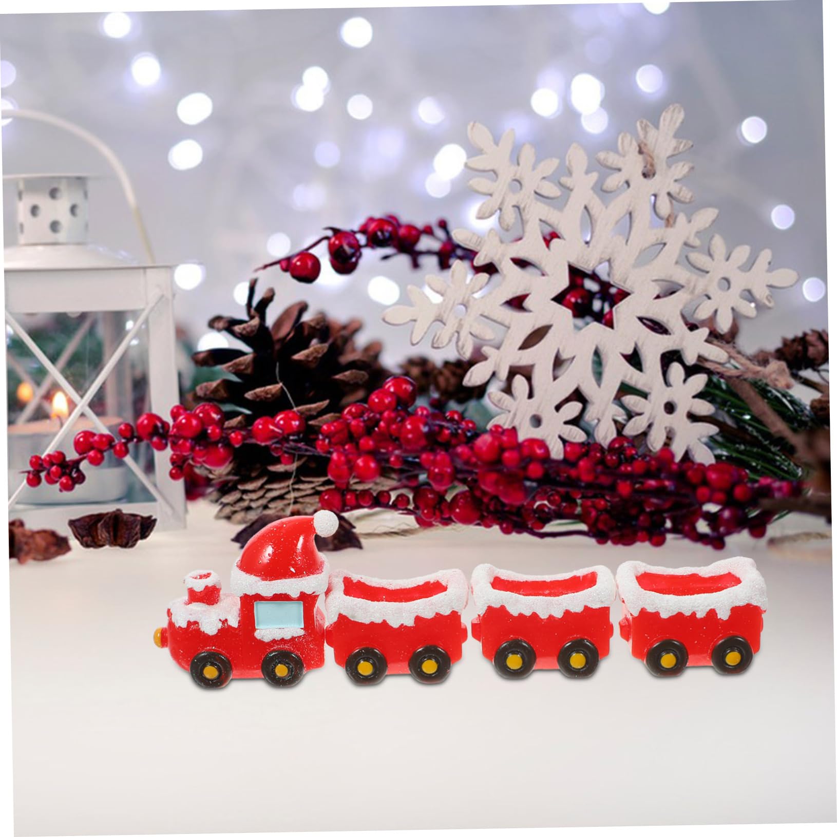 BESTOYARD 4juegos Accesorios De Miniaturas para Pueblo Navideño Decoración De Navidad Miniatura De Tren y Carrozas para Crear Escenarios Festivos Casa