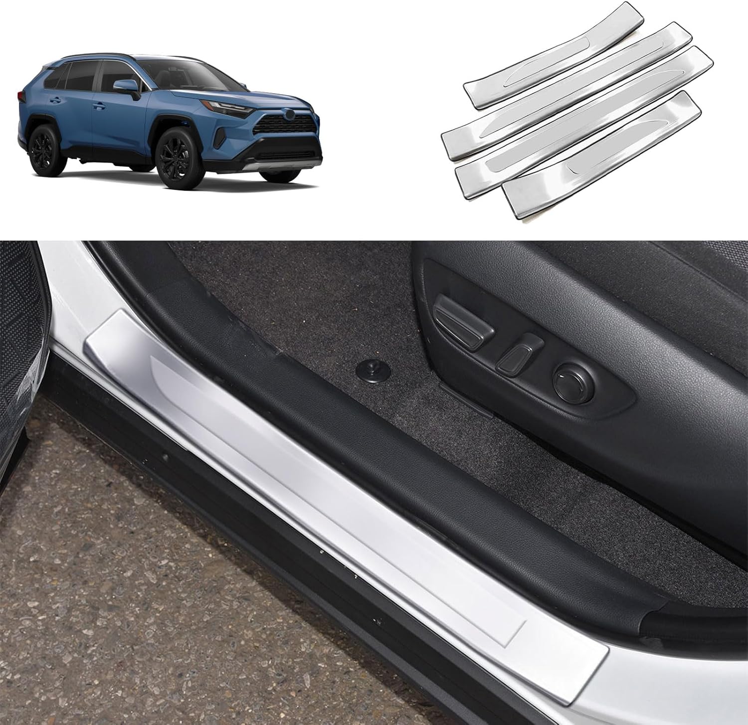 Entry Guards Cover Compatible with Toyota RAV4 2025 2024 2023-2019 Outside Door Sills Guard Sills Protector Trim Interior Car Accessories Stainless Steel 4PC(Silver)
