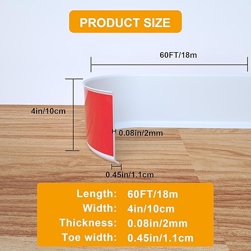 Miniatura 5 de NeatiEase Moldura flexible para zócalo, 4 pulgadas de ancho x 40 pies de largo, base de pared de vinilo autoadhesivo, base de pared de goma para