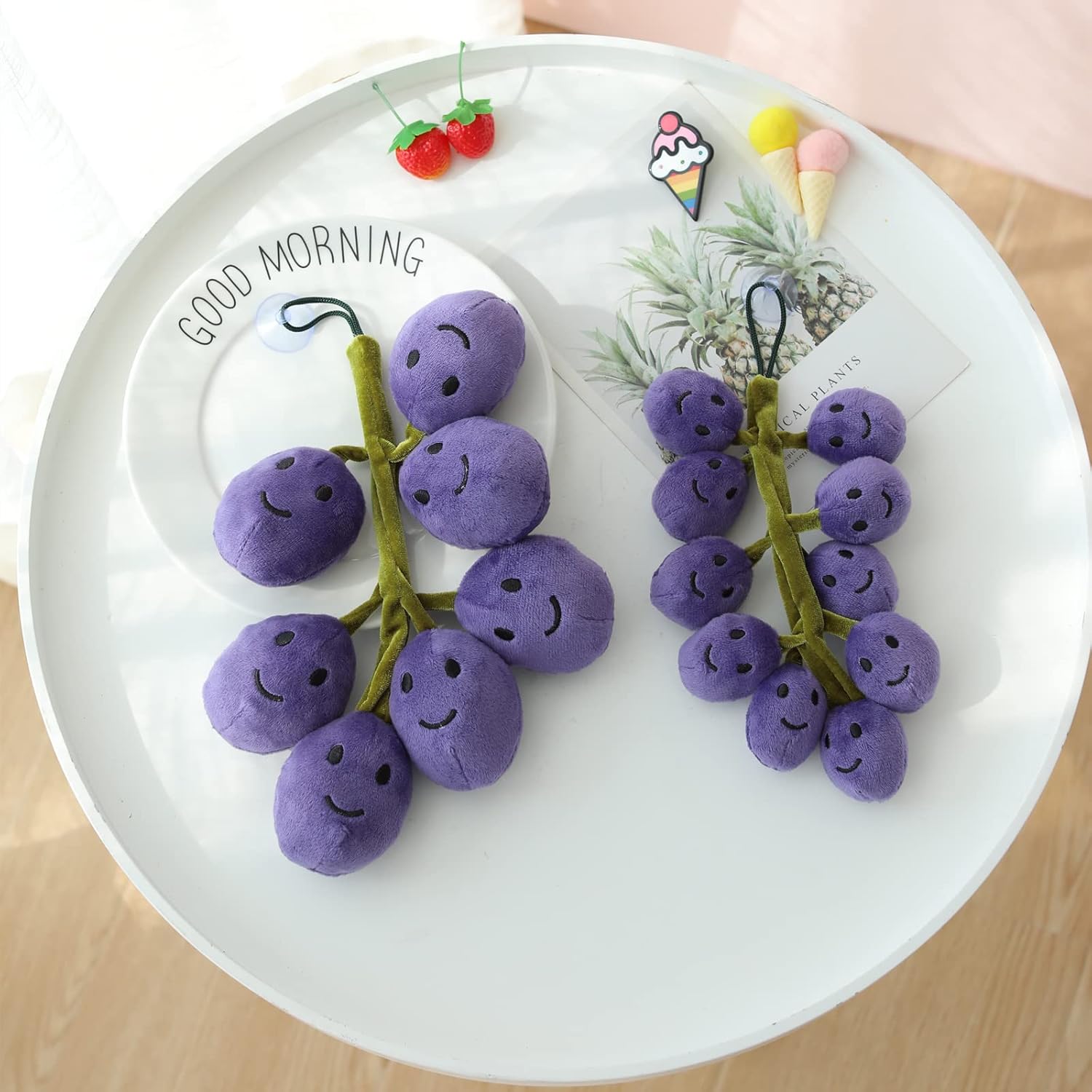 Grape Plush Toy Stuffed Fruit Plushies Grapes Ornaments Cute Car Accessories Rear View Mirror Hanging Decorations (Purple)