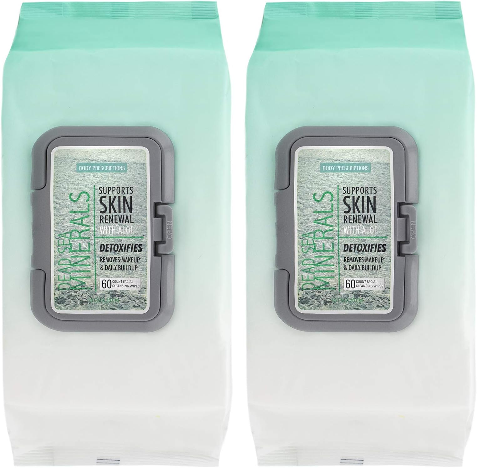 Body Prescriptions - 2 Pack (60 Count Each) Dead Sea Minerals Facial Cleansing Wipes