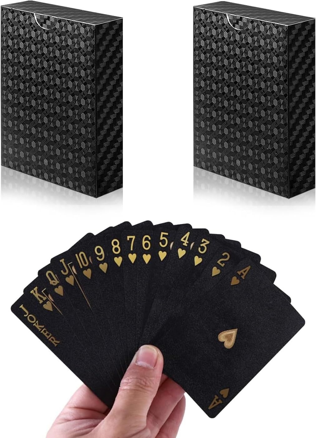 Playing Cards - Waterproof Playing Cards - Card Games for Families - Vintage Casino Card Themed Games for Adults（Black 2-Pack）
