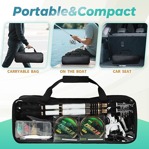 Miniatura 4 de Combo de caña de pescar telescópica y carrete, paquete de 2 varillas de viaje de fibra de carbono de 5.9 pies y 6.89 pies, 2 carretes giratorios