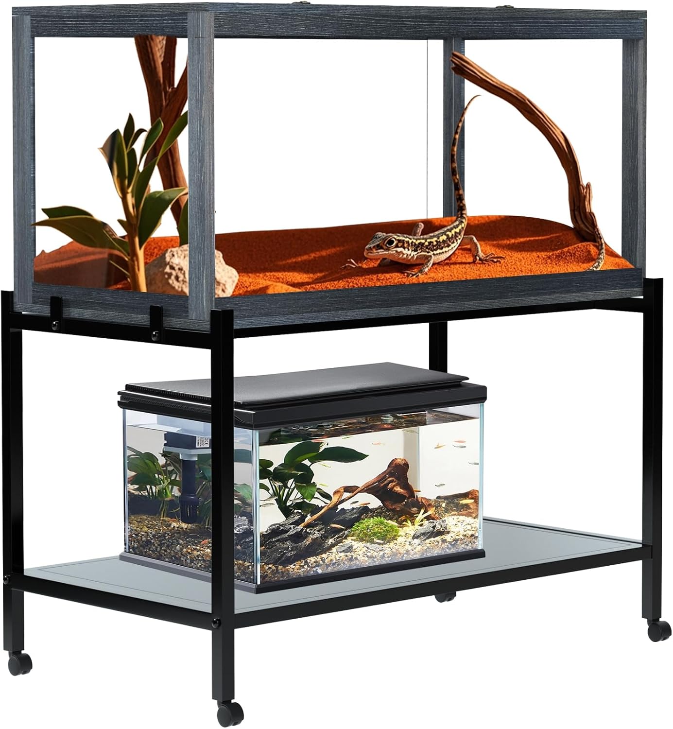 Nalwort Reptile Tank Stand, Movable Metal Stand with Wheels, Stand for Hamster Cage, Brooder Box, 32" L x 17.5" W