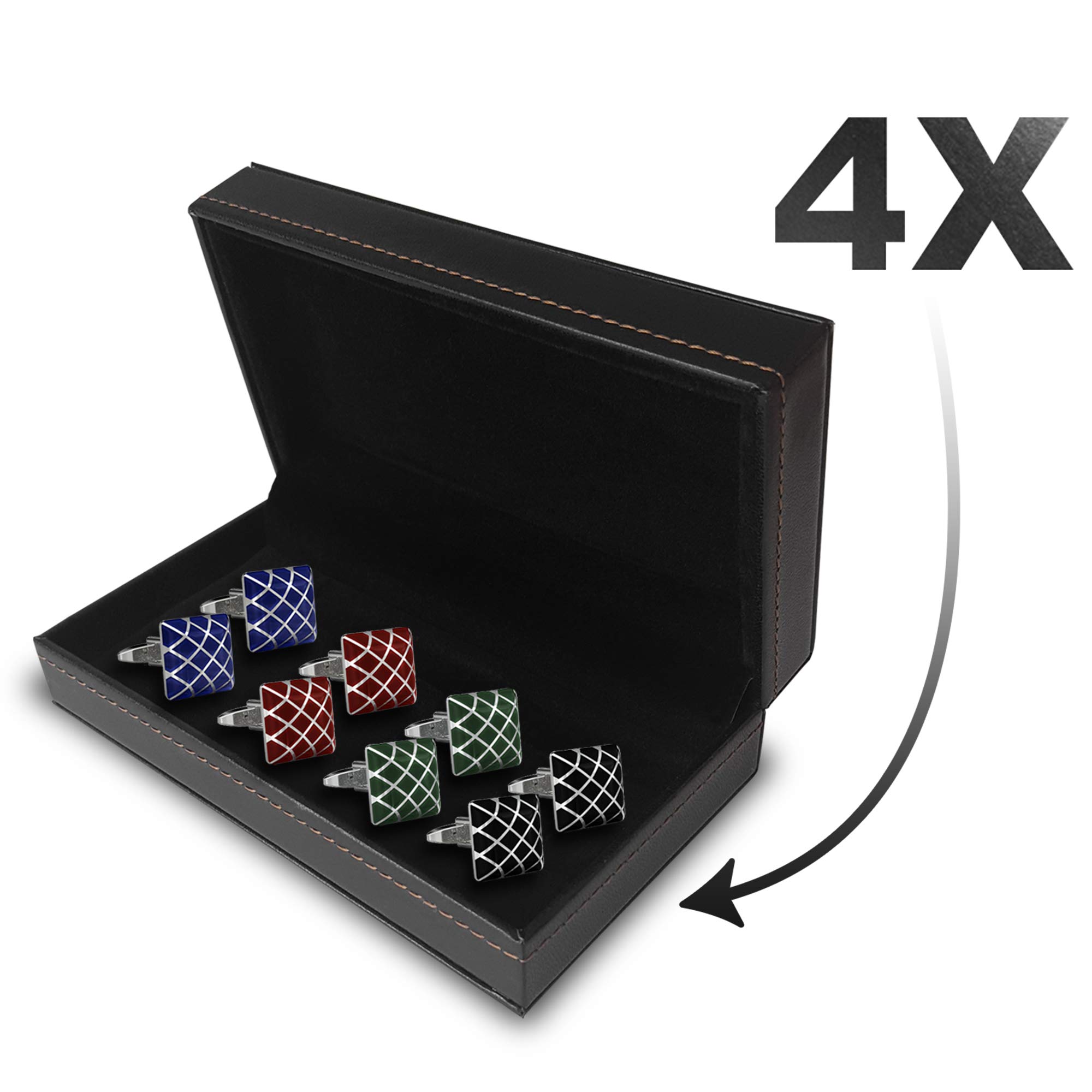DUVERNET Gemelli di Lusso Blu Reale per Uomo - Affari - Abito - Class & Chic per Matrimonio - Idea Regalo Gemelli per Camicia - Cura (4X Stainless Steel)