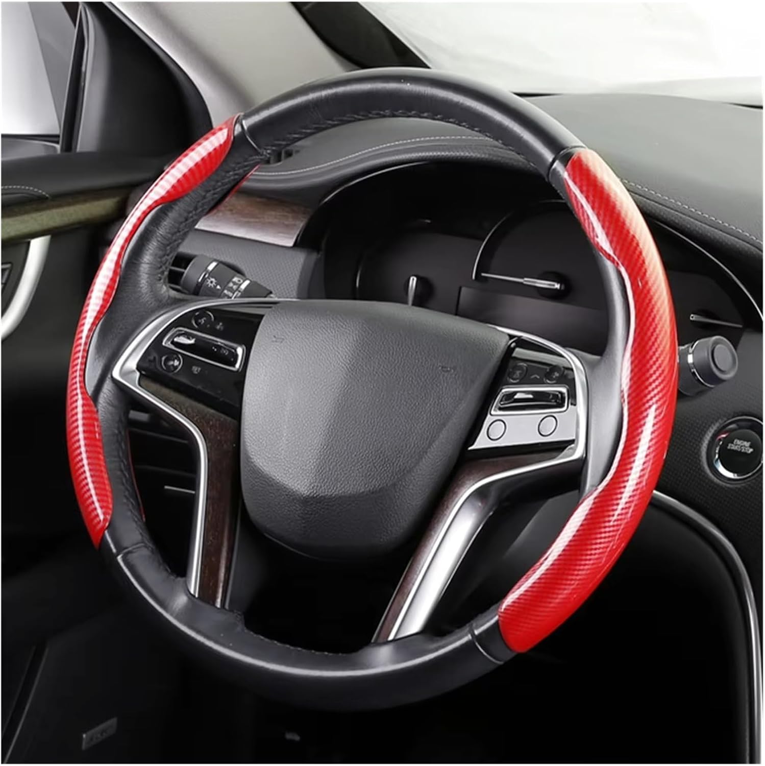 Car Steering Wheel Covers 1pair Carbon Fiber Car Steering Wheel Cover Left+Right Protector Anti Washable Interior Accessories Wheel Steering Protector(CA252-BN)
