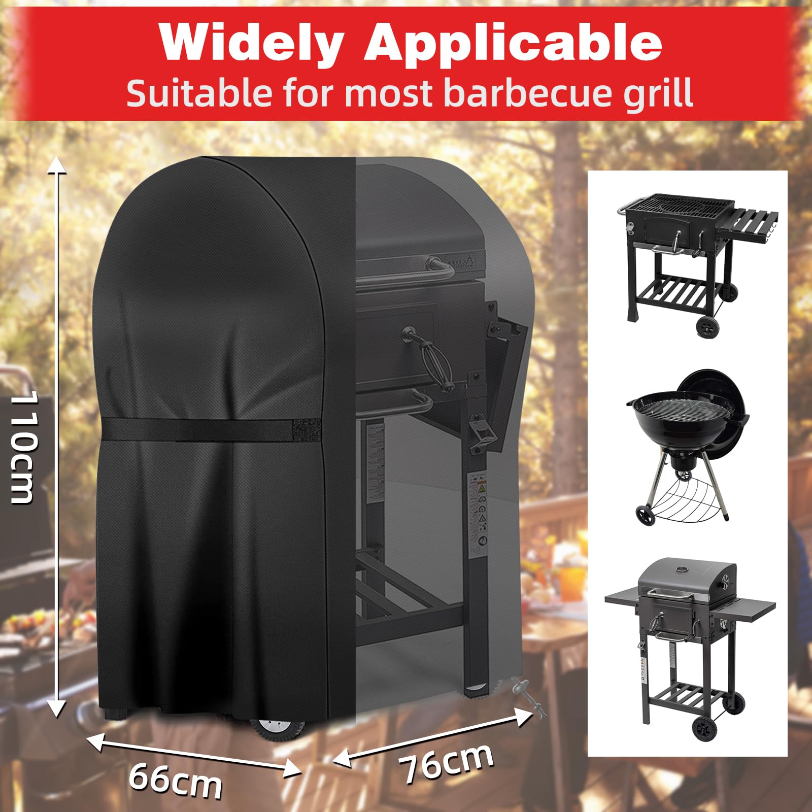SPGOOD Copertura Barbecue Da Esterno, Resistente Alle Intemperie, 420D, in Tessuto Oxford, Impermeabile, Antipolvere Copertura per Barbecue Antistrappo,Universale 76x66x110 cm