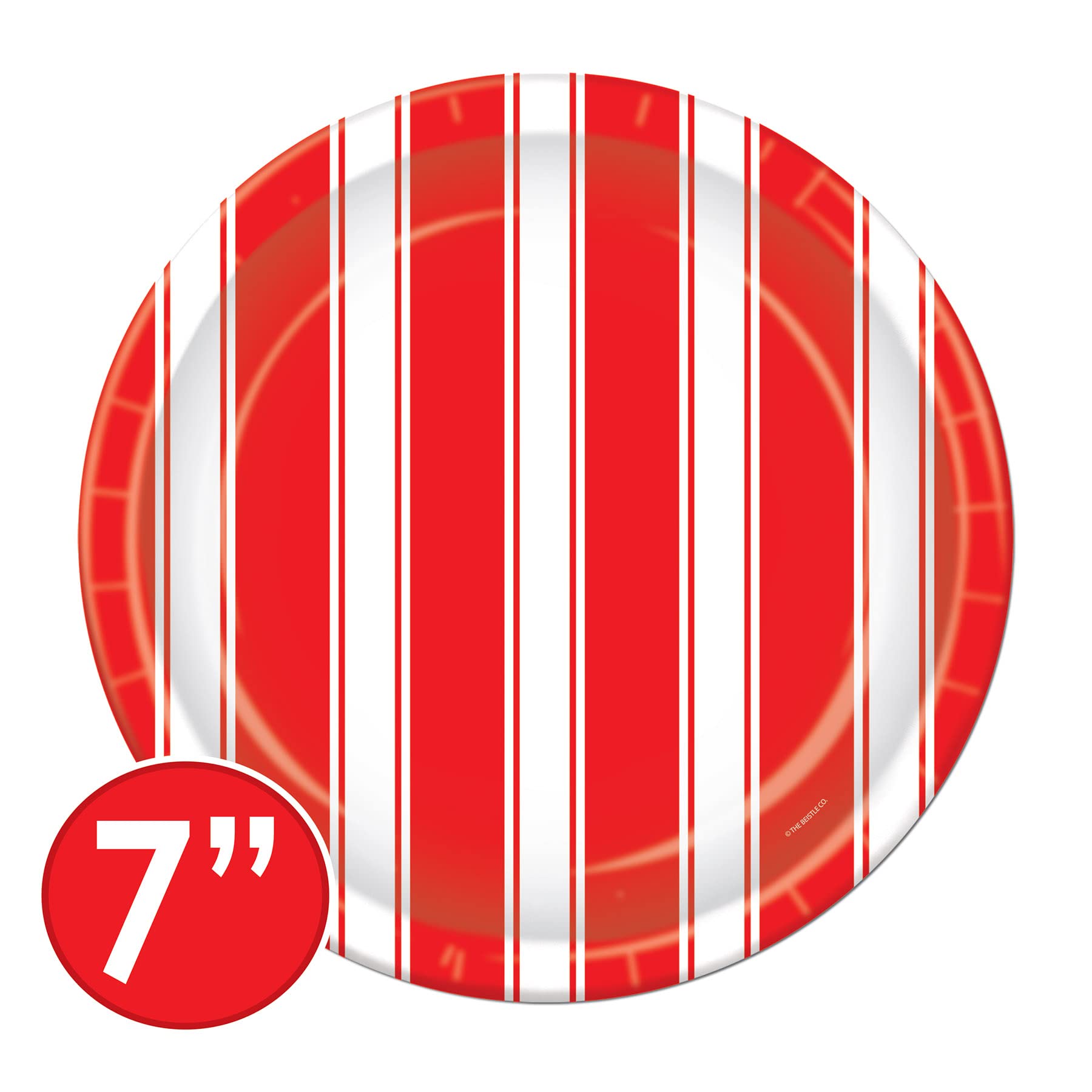 Beistle Stripes Plates, 7-Inch, Red/White