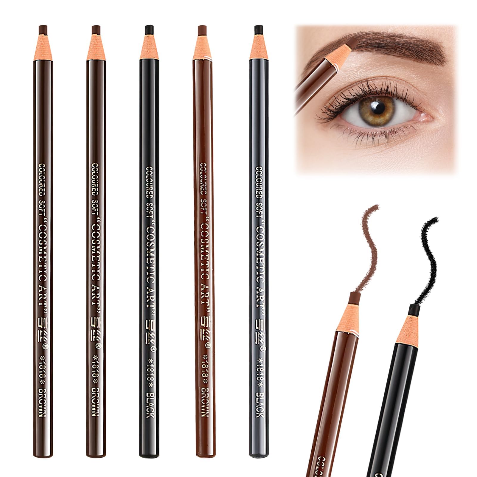 Lápiz de Cejas en 5 Colores, 5 Piezas Waterproof Lapiz Cejas Profesional Impermeable Microblading Juego en Lápices de Cejas Portátil Lapiz de Cejas para Maquillaje de Tatuaje de Belleza (5)