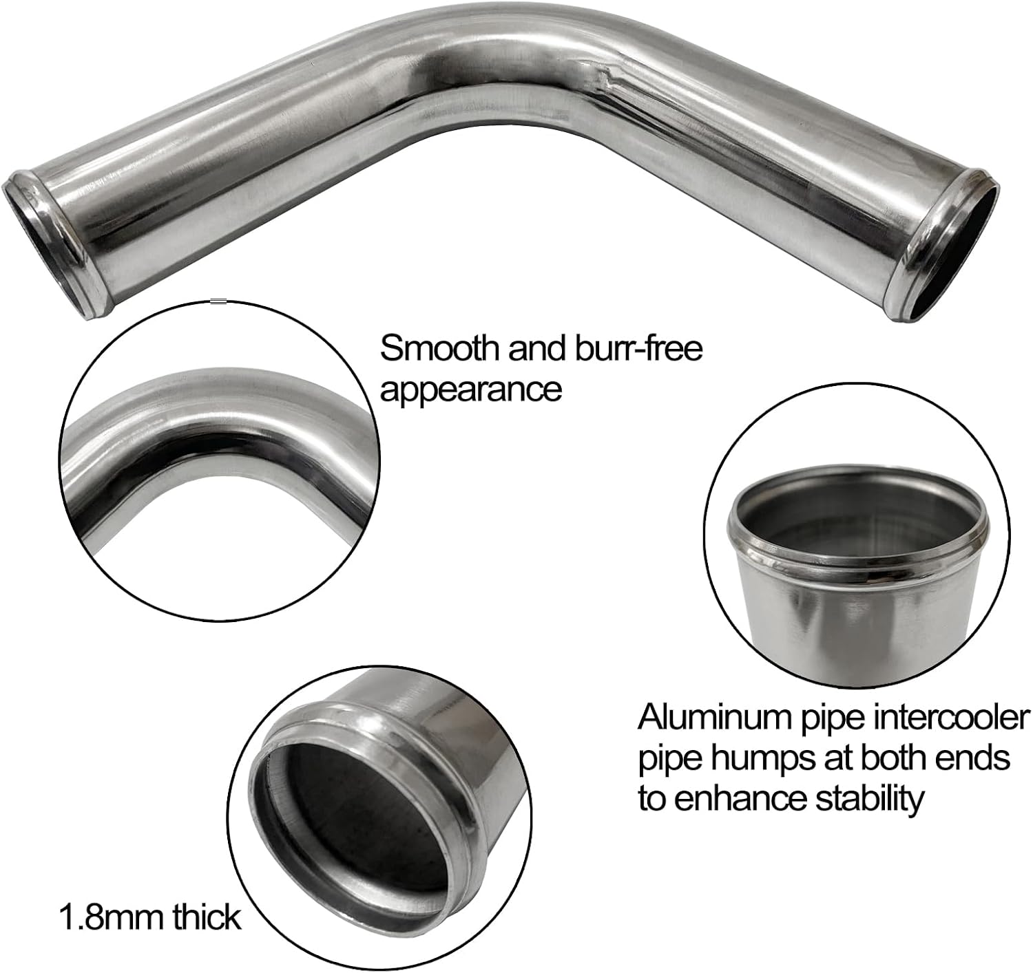 OD 3" (76mm), Leg Length 6" (152mm) 90 Degree Aluminum Elbow Intercooler Pipe 3 Inch Intake Tube Bend Universal Straight Joiner Polished