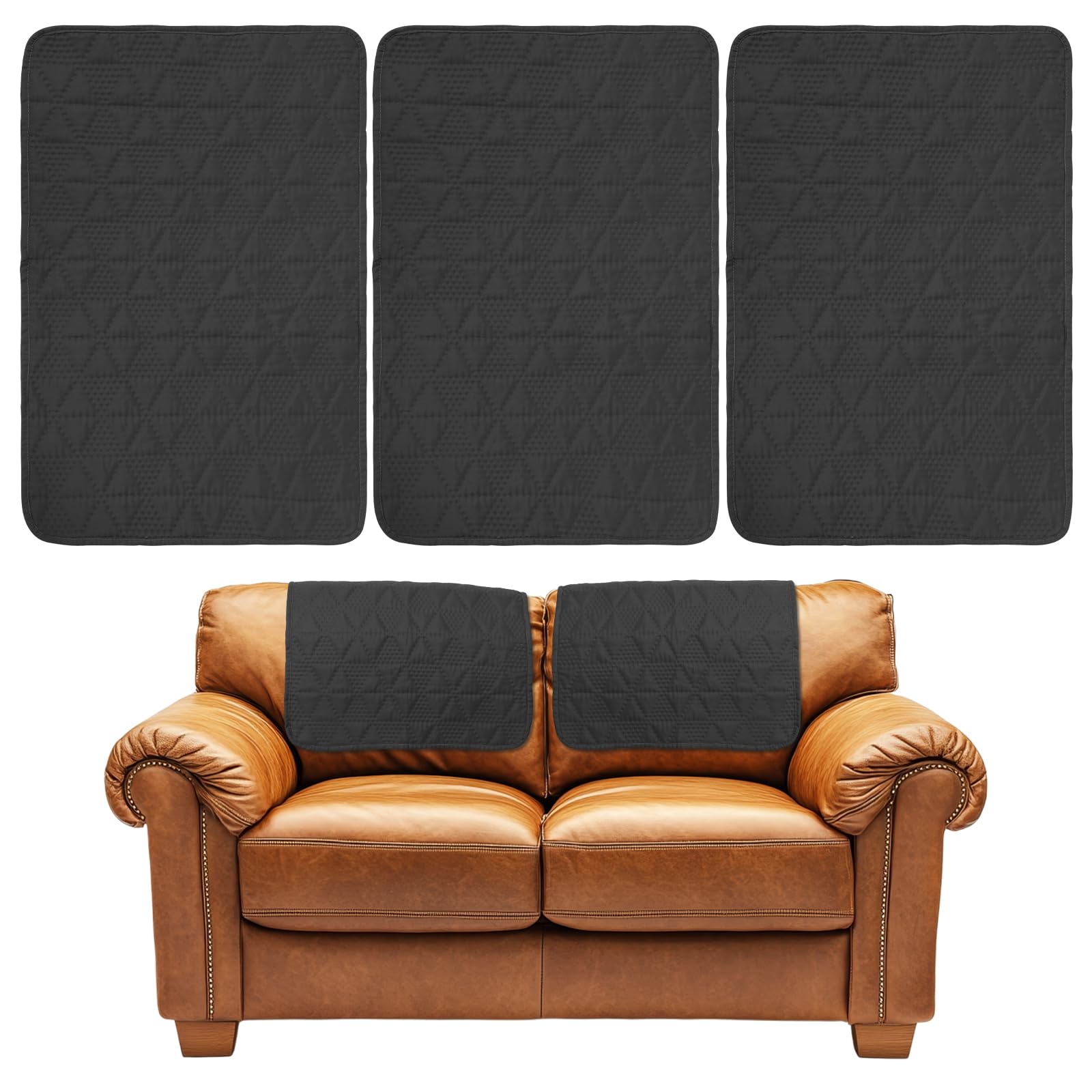 GUIJZSLTRG Set of 3 Sofa Armrest Cover, Headrest Cover for Recliner, Waterproof Armchair Slipcover Nonslip Furniture Protector Pet Dog Couch Covers for Sofa Leather Couch Theater Seat(Black)
