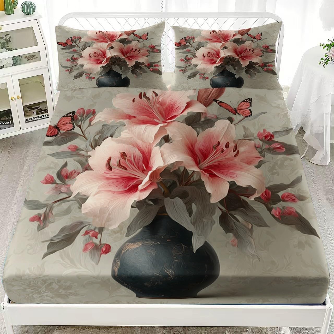 Drap Housse 200x200cm Rose Bande Élastique Réglable 2 Personnes Lit