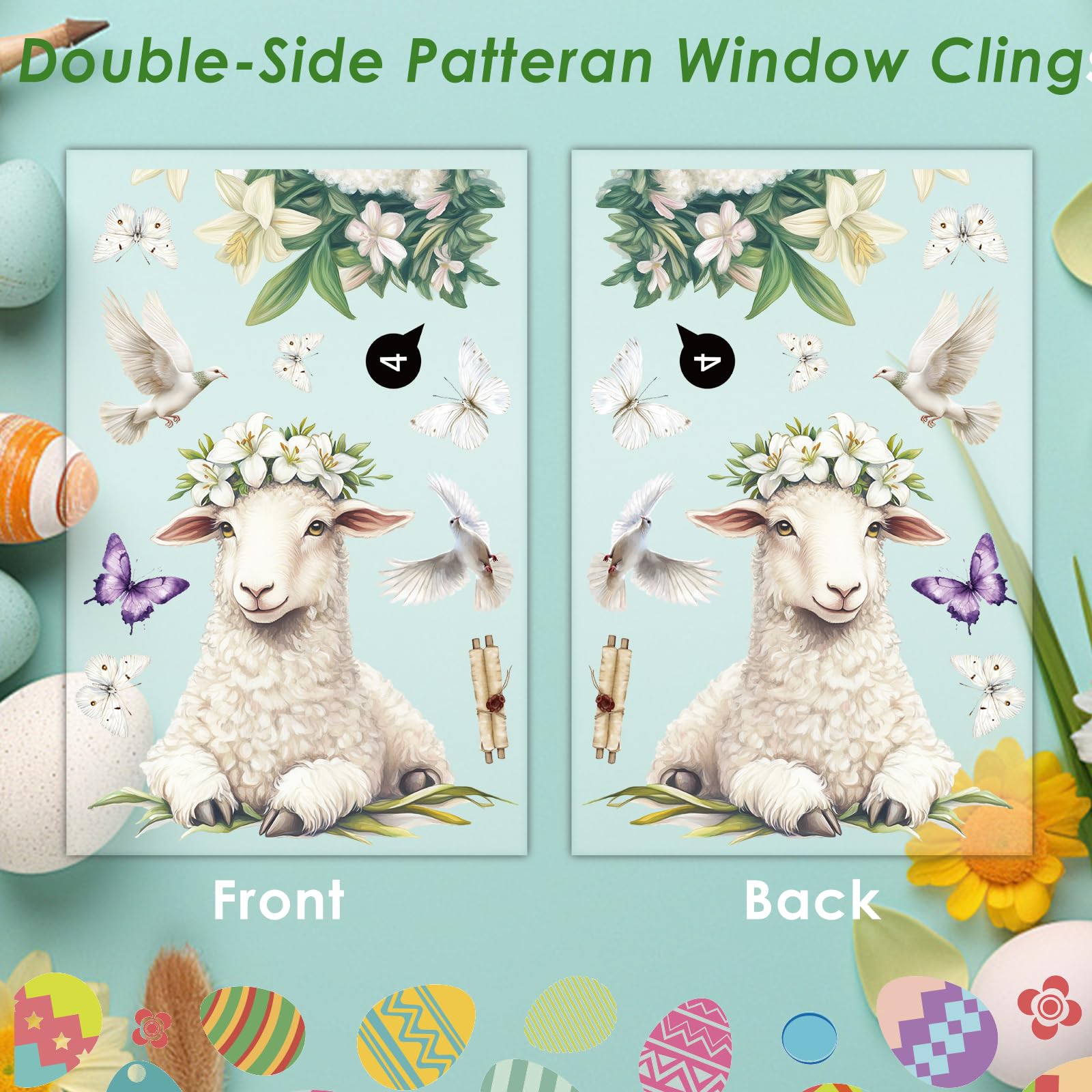Hianjoo 52 PCS He is Risen Window Clings, 9 Sheets Religious Easter Window Clings with Cross Bunny Rabbit Lamb Lily Flower, Double Sided Easter Window Stickers Decorations for Home Glass Windows Decor