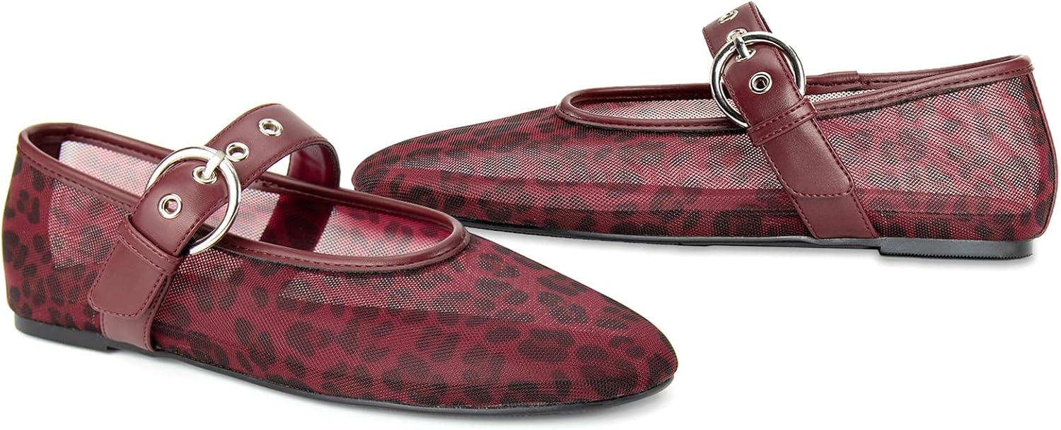 Leopard Flats for Women Mesh Flats Ballet Flats Mary Jane Flats Women's Dress Shoes Ballet Shoes - Image 4