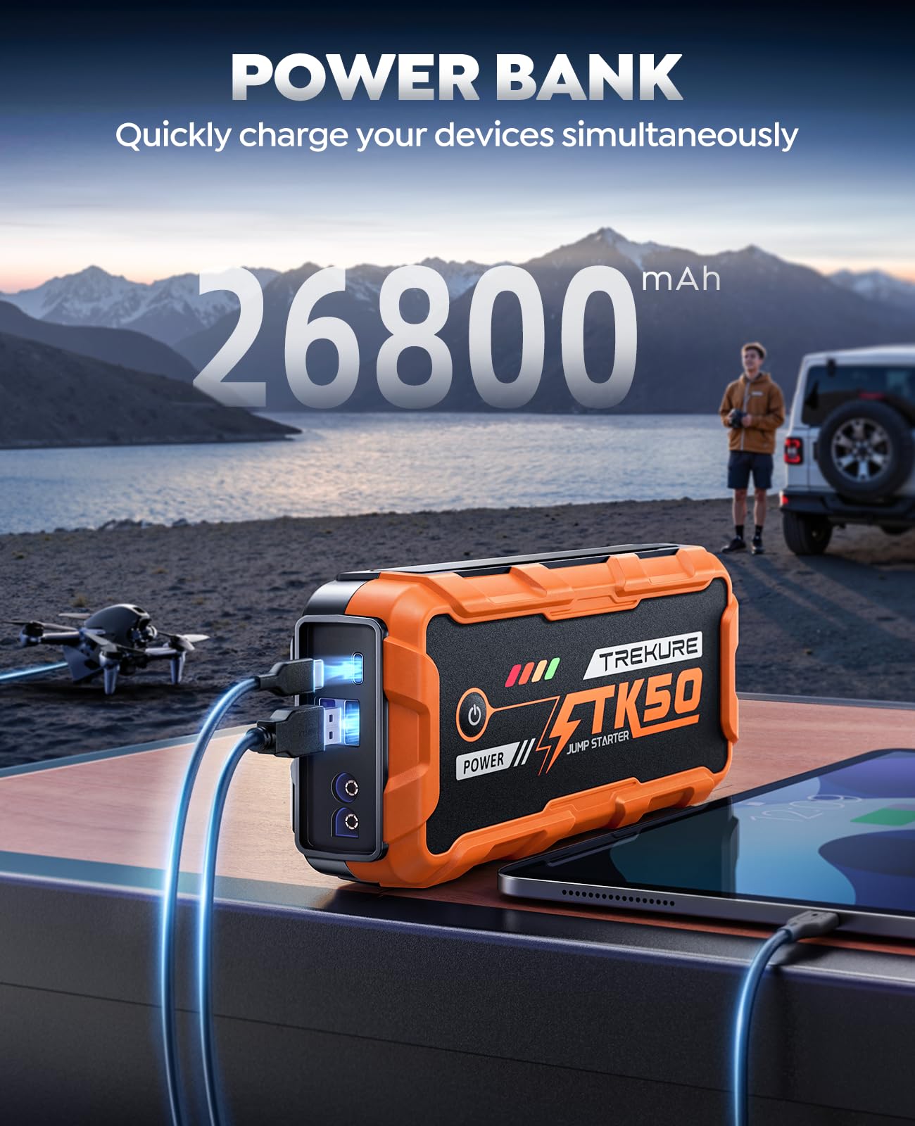 TREKURE Portable Car Jump Starter 8000A 26800mAh, Car Battery Jump Starter for All Gas and 12L Diesel Engines, Battery Jumper view 3