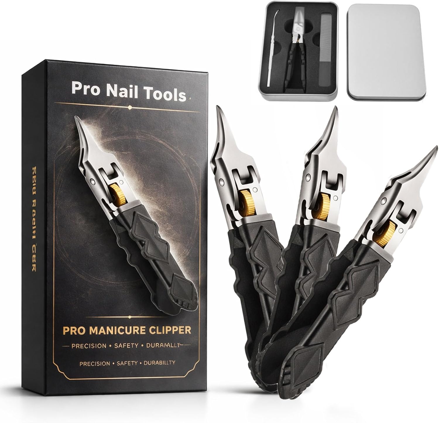 Black Anti-Slip Grip Gear Lock Nail Clipper Set, 25° Angle Eagle Beak Nail Clippers, Three Sets of Household Multifunctional Anti-Splash Nail Clippers for Precise Access to Nail Grooves (3Pcs)