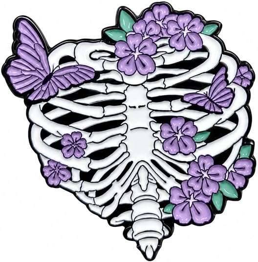 Funny Floral Skeleton Rib Cage Pin, Enamel Anatomy Pins Brooch for Jackets