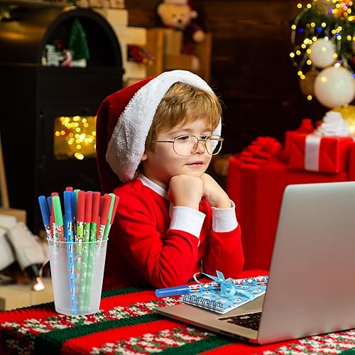 Miniatura 6 de Cholemy Juego de 96 piezas de regalo para Navidad, mini cuadernos de Navidad con bolígrafos para niños, incluye bolígrafos de Navidad, mini bloc de
