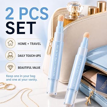2pcs Dual-effect Concealer & Foundation Eye Concealer - 24-Hour Long-Lasting, 2-in-1 Concealer and Foundation Pen, High-Coverage Matte Finish (Beige)