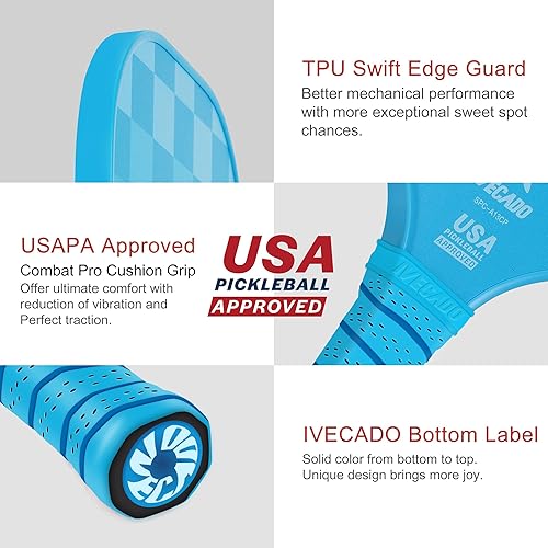 Miniatura 4 de Ivecado Paleta de pickleball de fibra de carbono aprobada por USAPA - Raquetas de bola de pepinillo con núcleo de panal más gruesas, regalo con