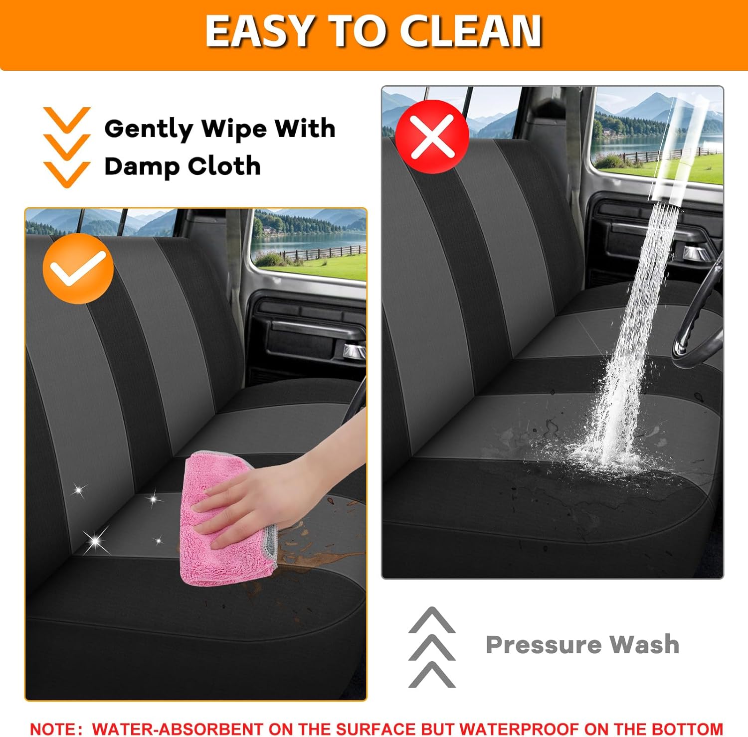 Seat Cover Compatible with 1969-1996 Ford F-Series Full Size Trucks Solid Bench Seat Without Headrests, Neoprene & Foam Padded Water Resistant