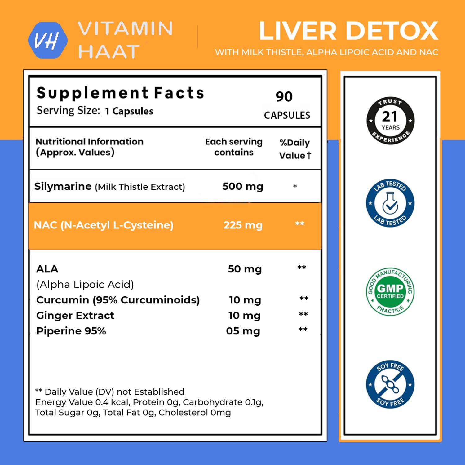Liver Detox Supplement 800mg with Milk Thistle | Milk Thistle Extract | Liver Detox with Added NAC, Alpha Lipoic Acid & Curcumin | 90 Capsules by VitaminHaat — Amazon image 3