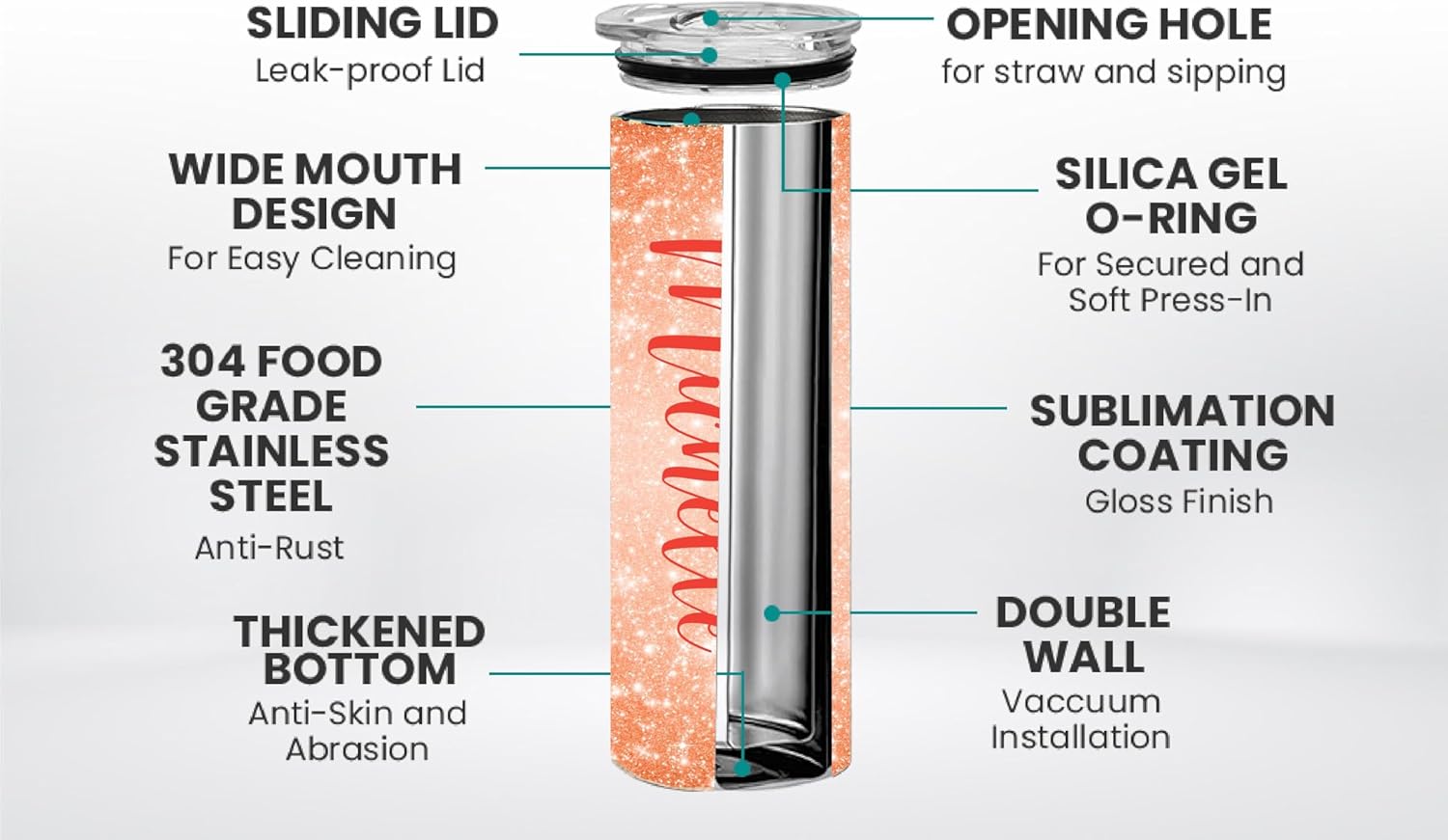 Personalized Tumbler with lid and straw | 20oz Stainless Steel Custom Tumblers | Personalized Gifts | Double Wall Insulated Cup for Hot, Cold Drinks | Tumbler Ombre Glitter effect with Name | 20oz Cup - Image 4