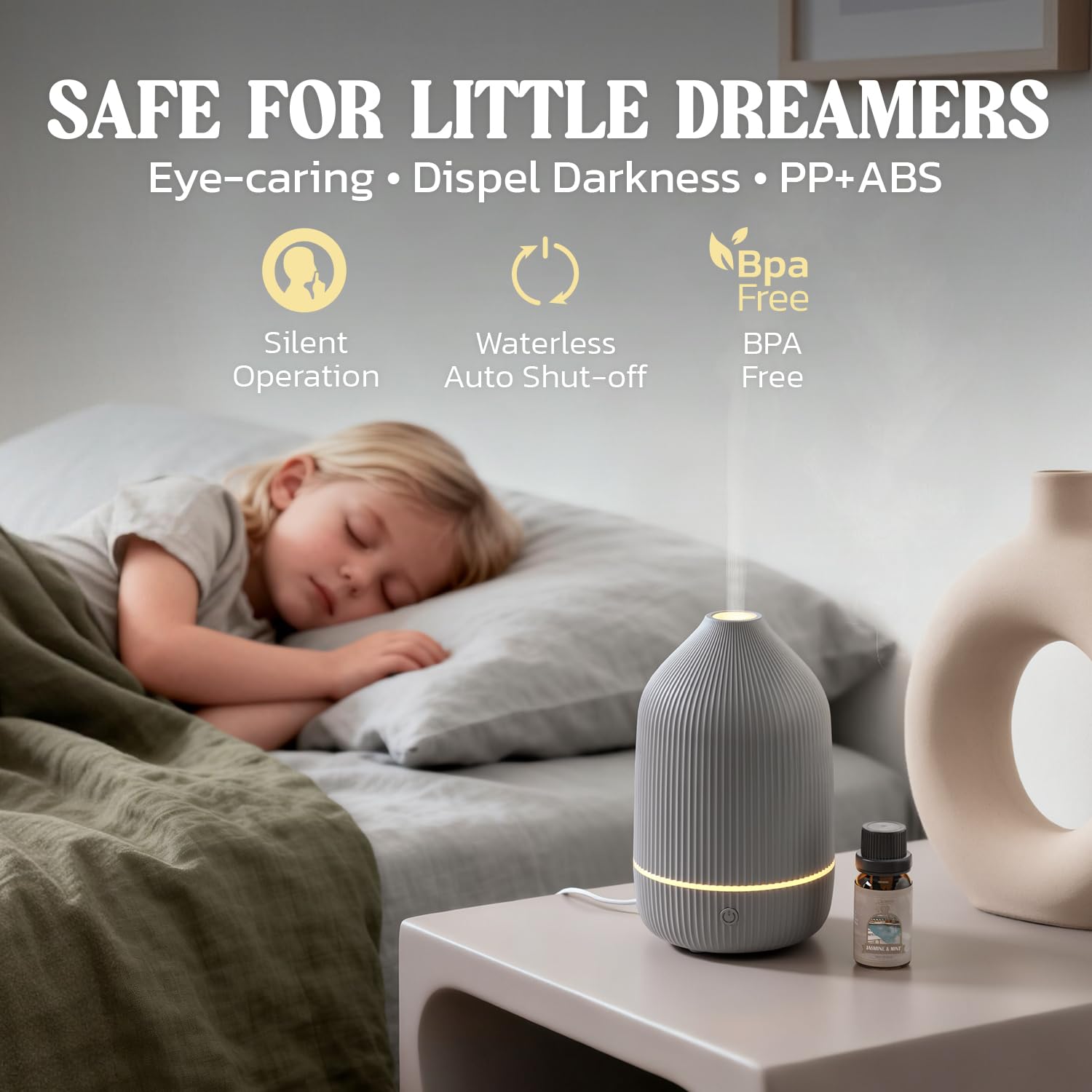 SALUBRITO Aroma Diffuser, 100ml Grau Diffusor für ätherische Öle, Ultraschall Aromatherapie Diffuser, Klein Diffuser für Zuhause Büro Yoga, Geschenk für Frauen