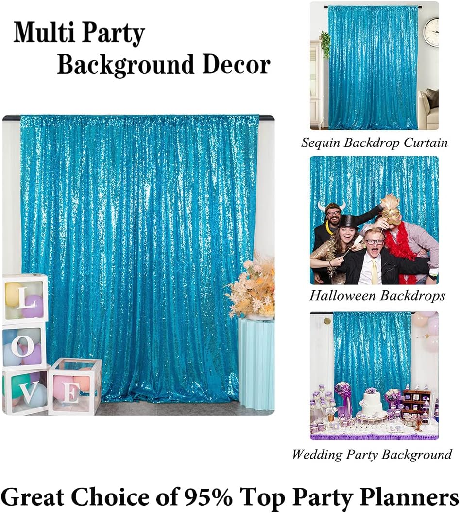 Aqua Blue Sequin Backdrop Curtain 4FTx7FT Sequin Backdrop Blue Wedding Ceremony Backdrop Glitter Party Background Bridal Shower Photo Booth Backdrop