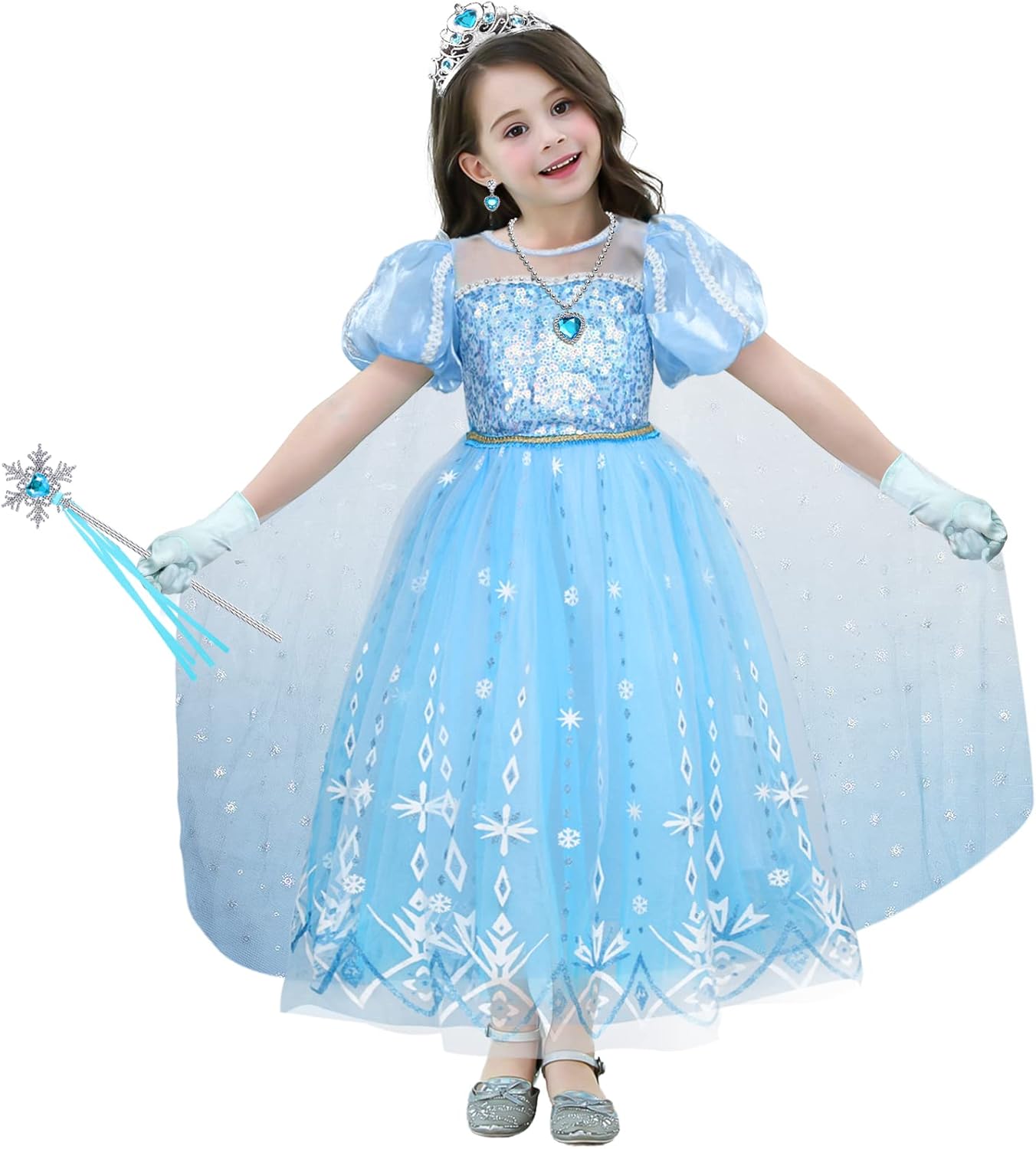 Miniatura 4 de Toylink Disfraz de Elsa para niñas disfraz de princesa elegante cumpleaños Halloween fiesta de cosplay con accesorios