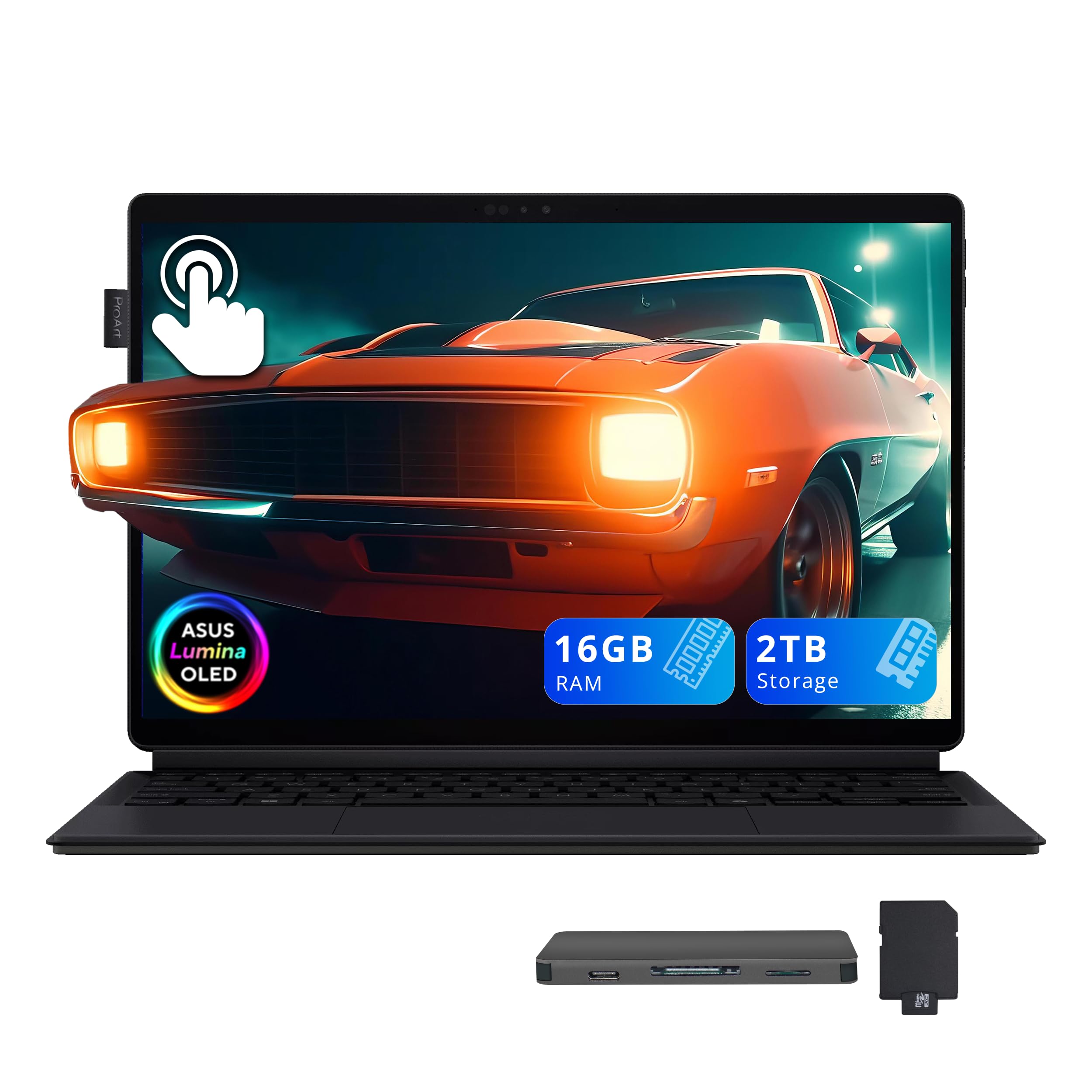 ASUS ProArt 13" OLED 3K Detachable Laptop, Snapdragon X Plus X1P-42-100, 16GB LPDDR5X, 2TB Storage (1TB SSD+1TB Docking Station), Adreno Graphics, Backlit Keyboard, Copilot, Wi-Fi 7, Win 11, Black
